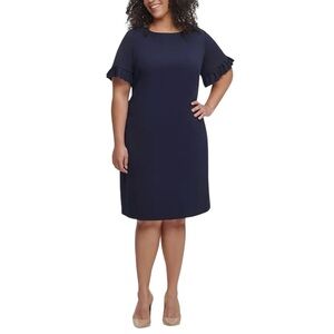 TOMMY HILFIGER Ruffle sleeve navy blue sheath dress 14W